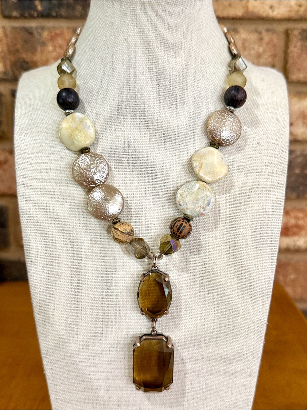 Chico’s Neutral stone, beads and glass statement necklace